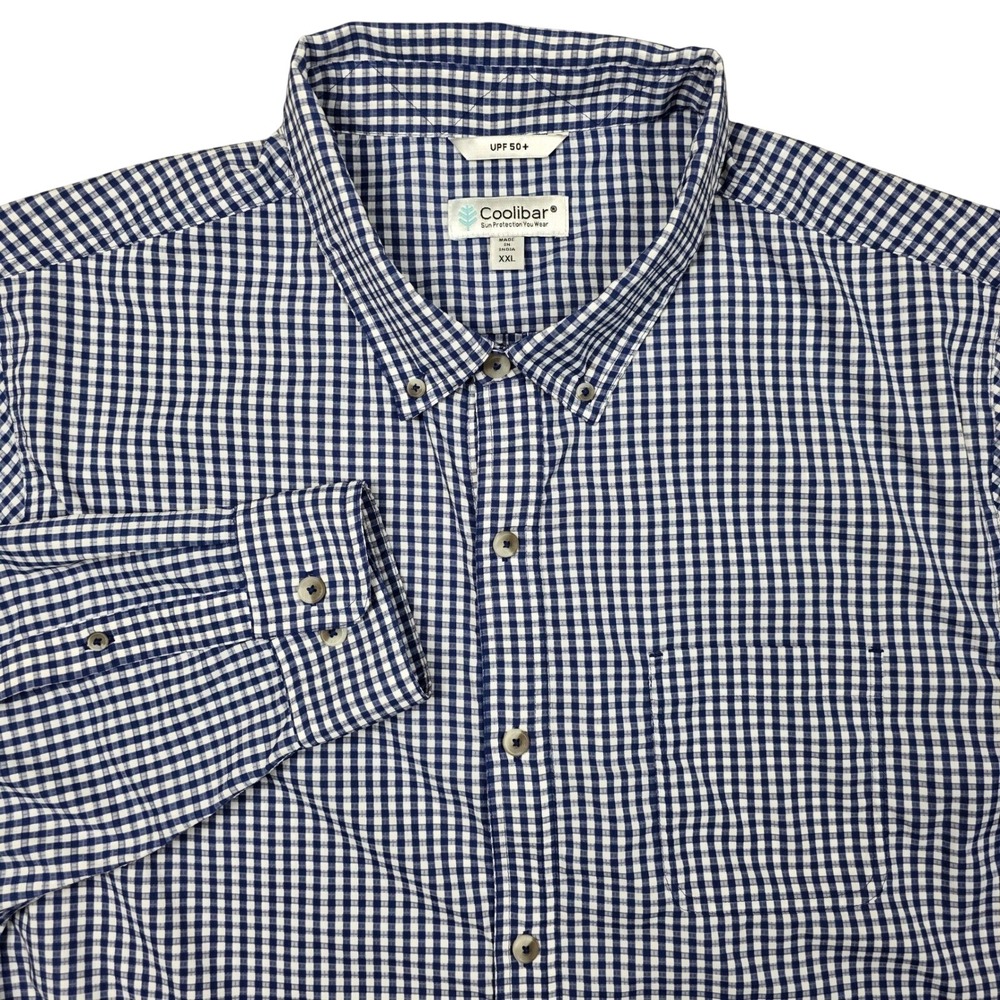 Coolibar Men's Blue Gingham Button Down Shirt UPF 50+ Long Sleeve Size XXL